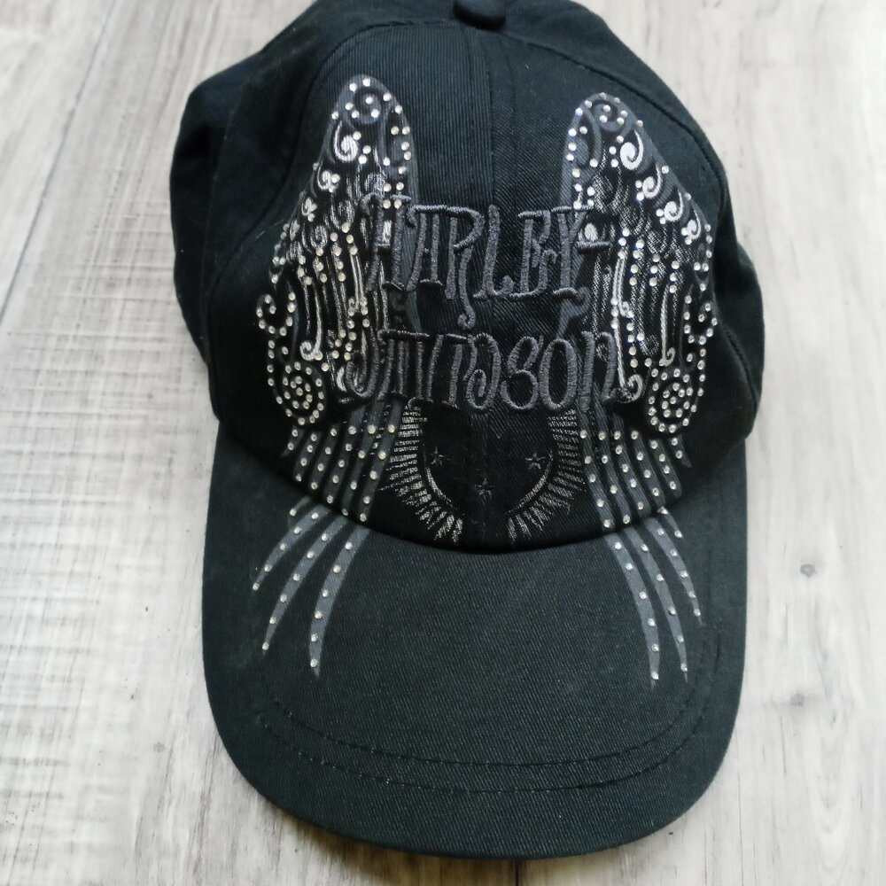 Harley Davidson Baseball Hat Cap Wing Design Rhinestone Studded Loop Back - Picture 2 of 11